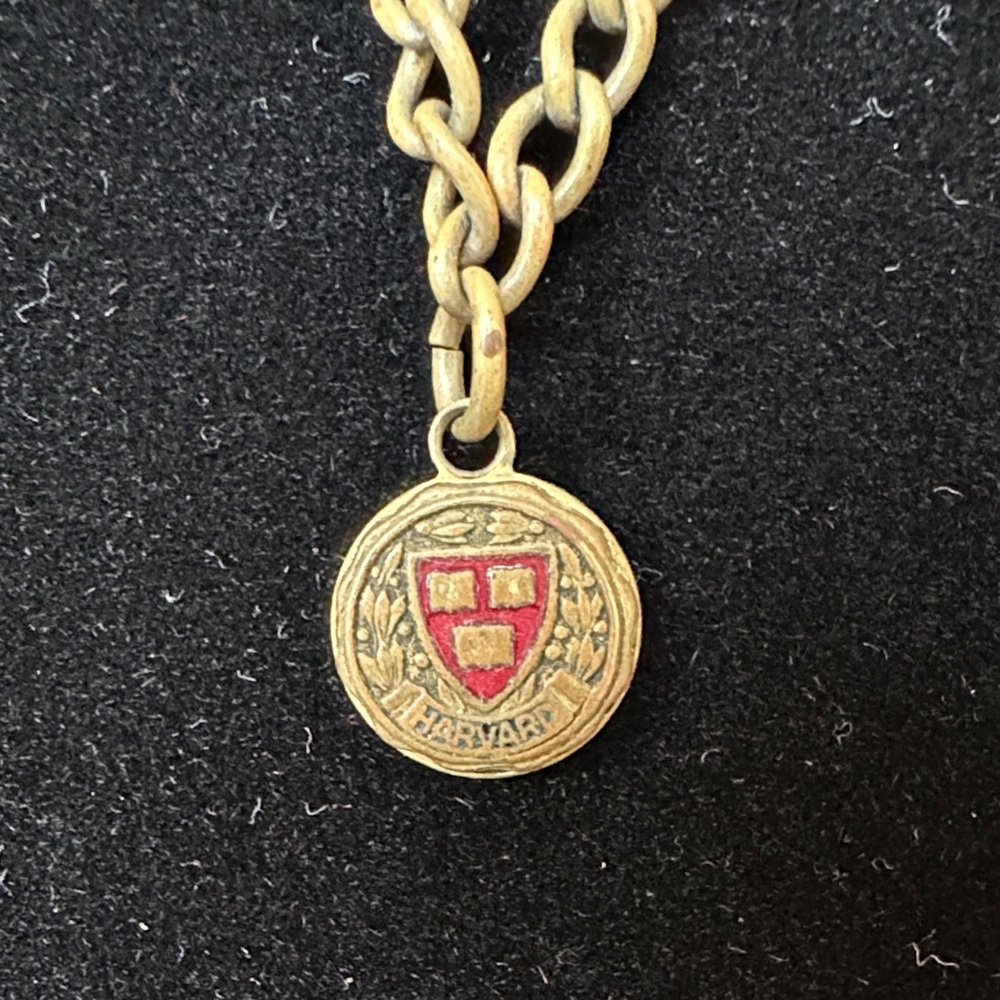 Vintage Gold-tone/ Brass Harvard Shield Charm with Red Enamel on Bracelet